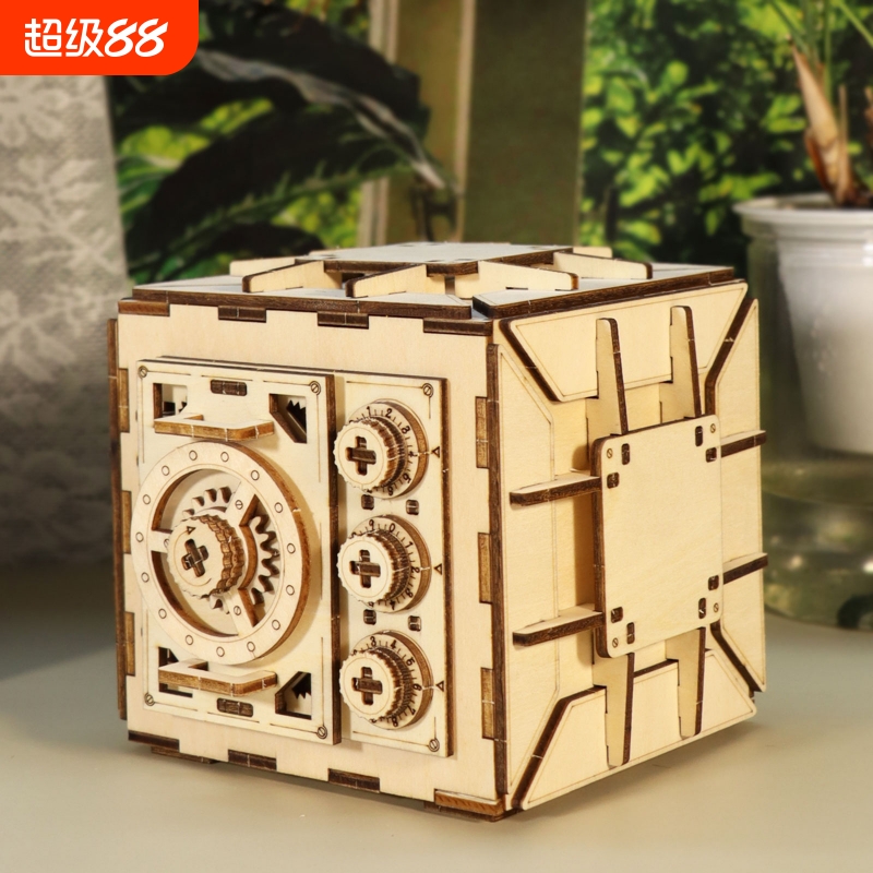 保险箱玩具密码箱存钱罐质机械传动抖音礼物木制传动模型拼装