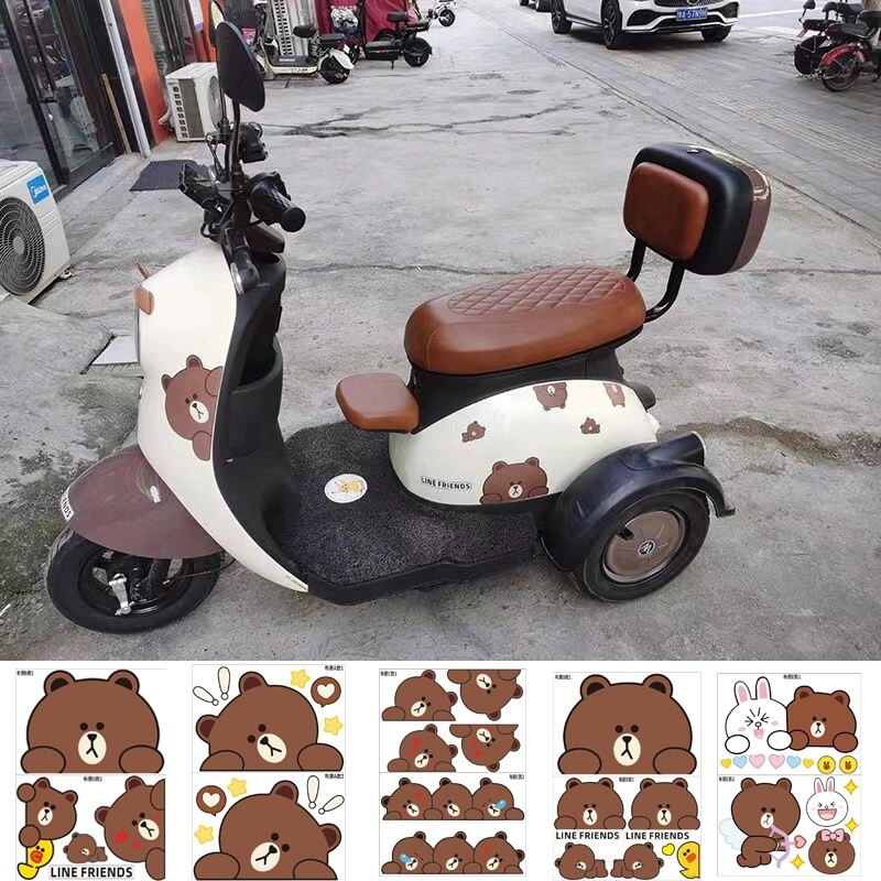 汽车车贴布朗熊卡通装饰遮挡划痕遮盖电动车电瓶车摩托车头盔贴纸