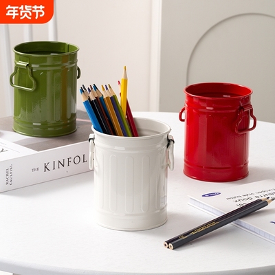 创意铁艺笔筒学生桌面摆件铁桶儿童女孩办公室R超大容量可爱收纳开学多功能