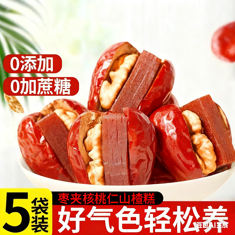红枣夹核桃仁山楂糕酸甜抱抱果大枣夹心派枣糕