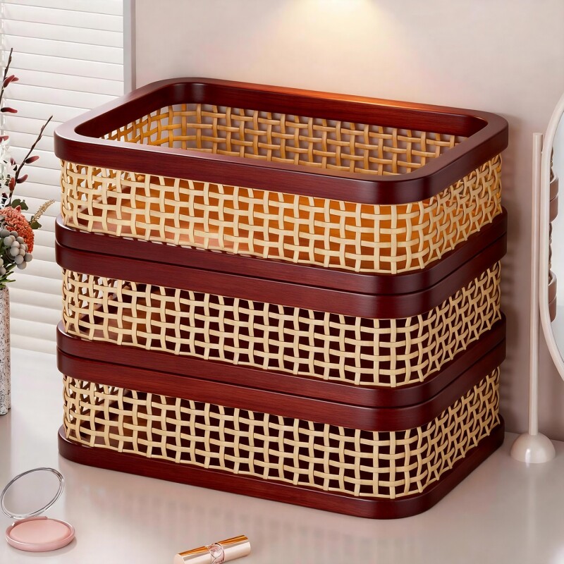 实木化妆品收纳盒梳妆台大容量护肤品放置盒桌面侧面带提手整理盒