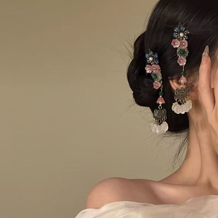 【花摇长影】新中式花朵长流苏发夹侧边刘海夹女复古汉服配饰发饰