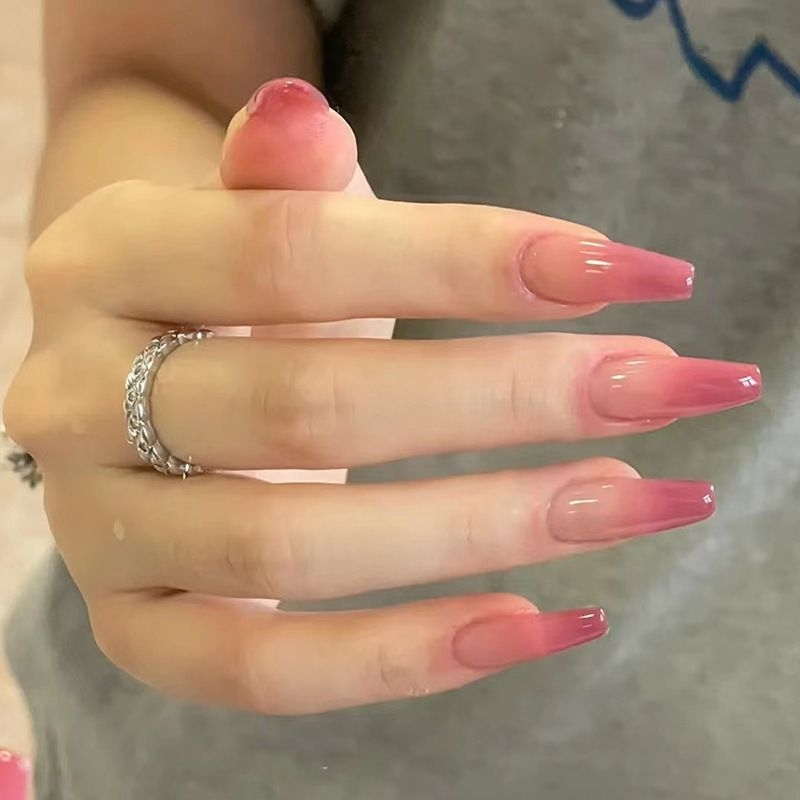 冰透网红美甲爆款纯欲风渐变腮红气质显白纯色穿戴甲指甲贴片24片