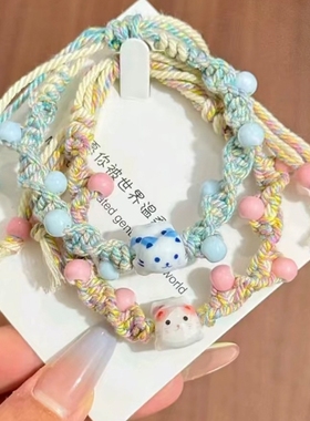 景德镇陶瓷趴趴猫手链手工编制可调节卡通手绳情侣闺蜜送礼物手饰