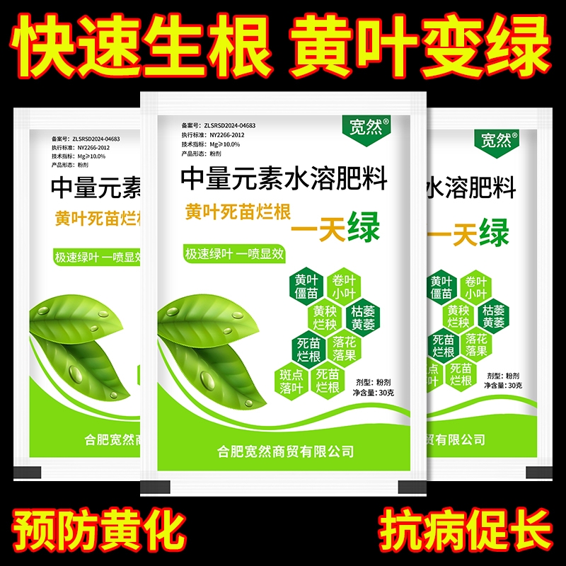 一天绿黄叶死苗烂根叶面肥叶子叶变绿保花保果膨大微量元素水溶肥