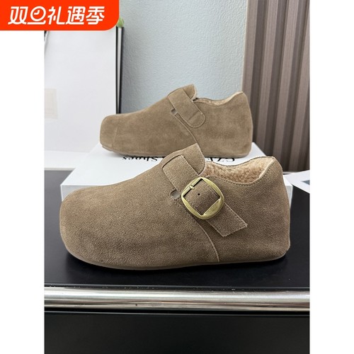 内增高冬季加绒勃肯鞋保暖2025新款真牛皮毛毛博肯鞋女鞋毛绒鞋子