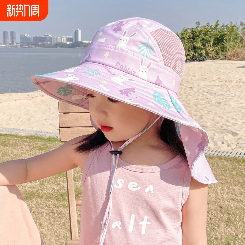 儿童防晒帽子夏季新款uv防紫外线薄男女童宝宝遮阳帽大帽檐防风