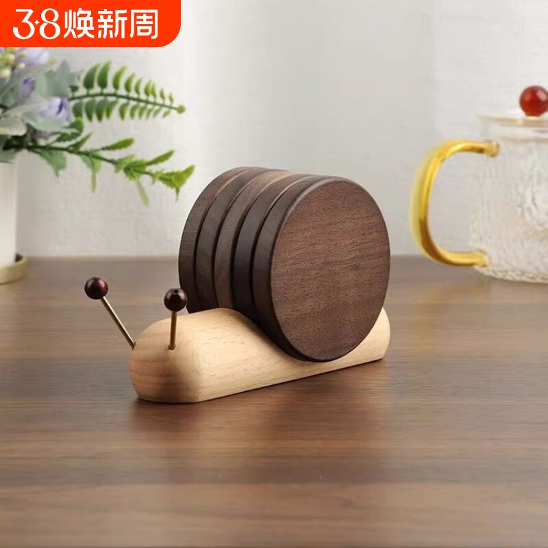 桌面创意蜗牛木质杯垫隔热垫装饰摆件受热垫锅垫碗垫杯托磁吸