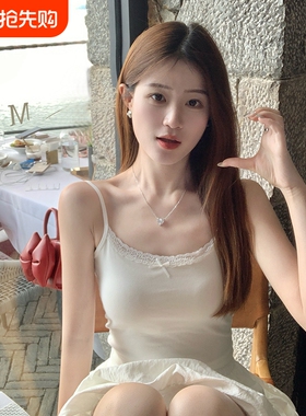 蕾丝吊带带胸垫内搭背心女白色打底小上衣纯欲夏外穿粉色纯棉灰色