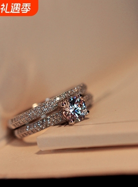 JZ033百合les韩版微镶套戒钻石求婚戒指50分情侣闺蜜眷恋如昔对戒