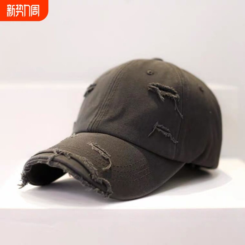 复古个性做旧破洞棒球帽男帽子嘻哈百搭软顶弯檐遮阳鸭舌帽女户外