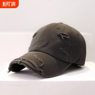 复古个性 做旧破洞棒球帽男帽子嘻哈百搭软顶弯檐遮阳鸭舌帽女户外