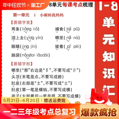 人教版一年级二年级三年级语文数学上册下册期中期末每单元考点必备清单全册知识点易错点难点汇总重点知识汇总复习总复习课前预习