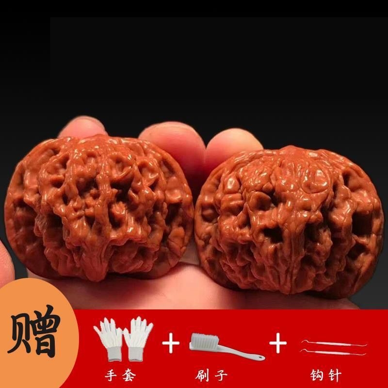 文玩核桃麒麟纹官帽白狮子头磨盘四座楼核桃盘玩手串把件满天星