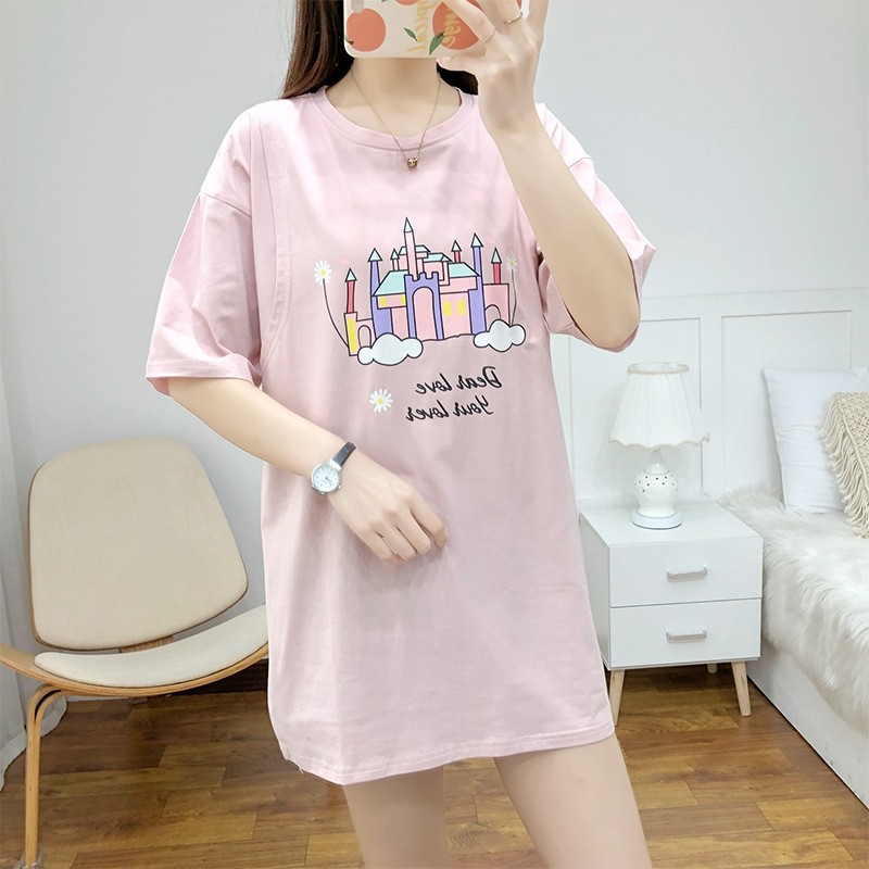 短袖哺乳t恤孕妇装女夏季韩版时尚辣妈款产后外出喂奶上衣纯棉