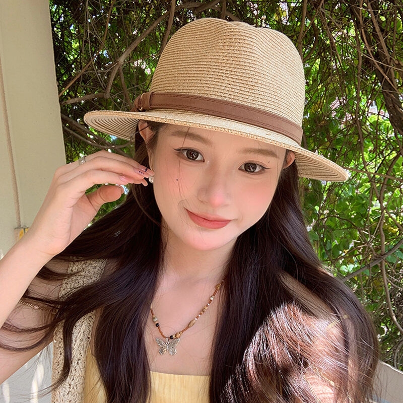 草帽女夏季2025新款沙滩海边防晒太阳帽法式复古度假小礼帽12平