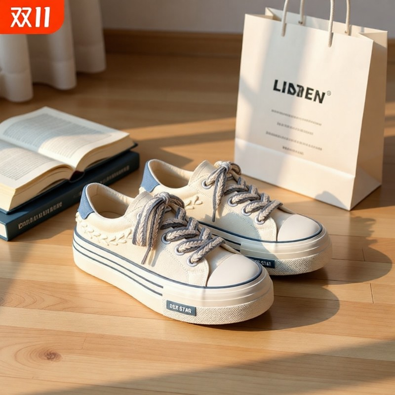 厚底帆布鞋女鞋新款2024爆款休闲运动板鞋百搭小白鞋高帮防滑圆头