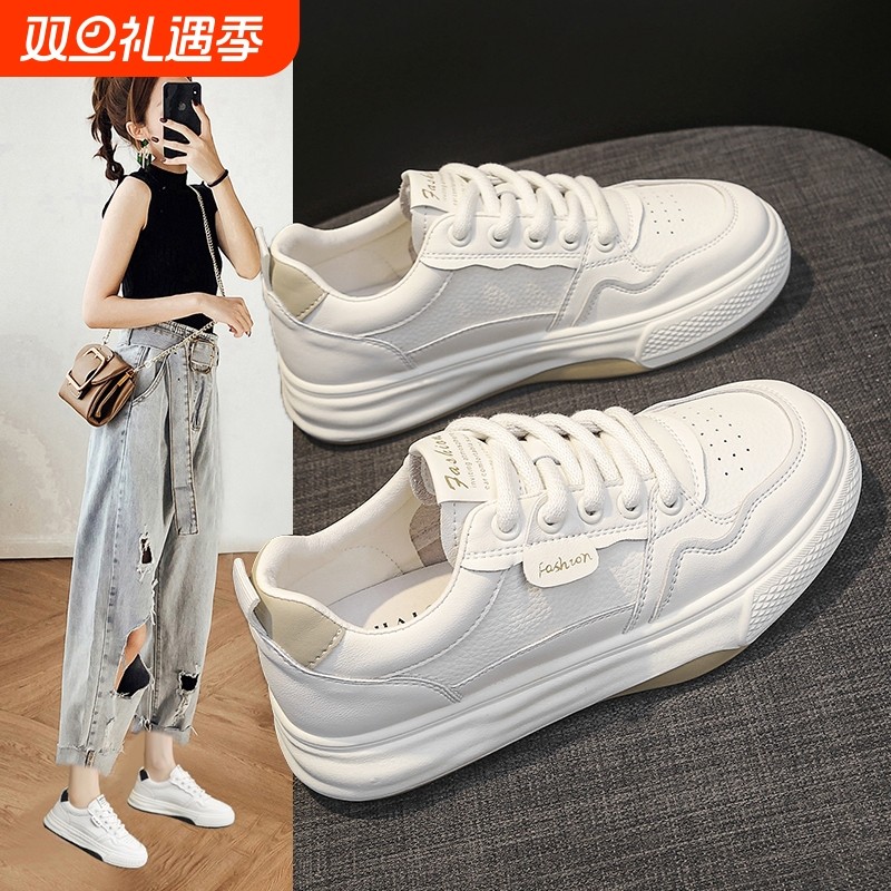 真皮女鞋2025新款春秋薄款平底不累脚小白鞋运动鞋休闲板鞋配裙子