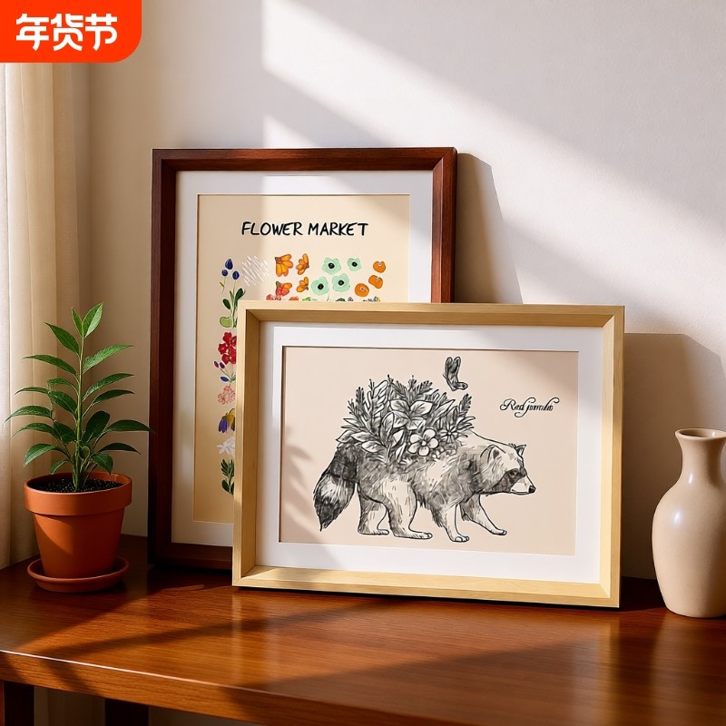 拼图框素描相框A4a3作品装裱复古居家摆台挂墙海报画装裱4k8开