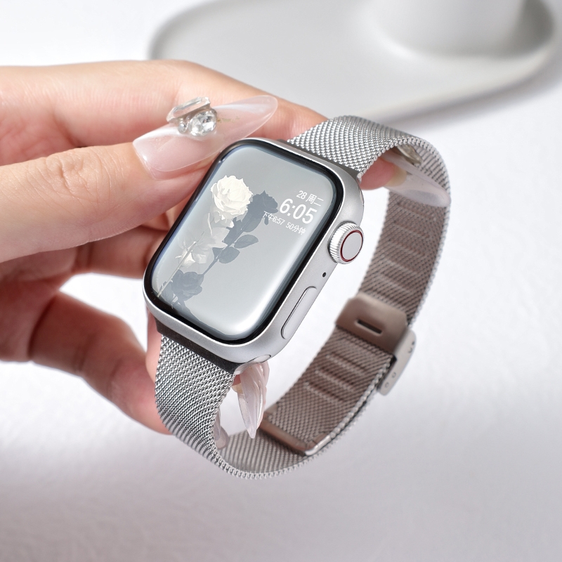 星空银系列】适用苹果s11手表表带ultra3银色新款金属SE3高级applewatchS10磁吸扣米兰7夏iwatc时尚ultra小众
