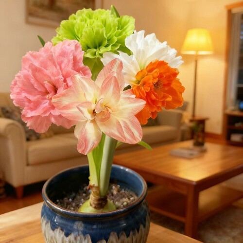 荷兰进口朱顶红粉白渐变复花超强四季阳台必入室内好养花期长