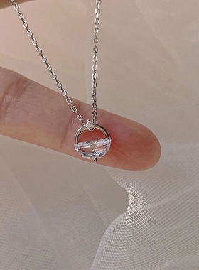 配饰925纯银一汪清泉项链夏季女高级感饰品小众个性冷淡风锁骨链