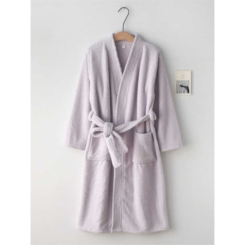 红豆法兰绒情侣睡袍秋冬季加绒加厚保暖长袖纯色女浴袍男士家居服