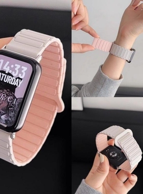 适用小米9pro表带手环Pro升级硅胶磁吸手表腕带小米8磁吸硅胶NFC运动红米WATCH5三株撞色红米4代夏天运动腕带