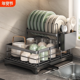 厨房多功能碗盘沥水架碗碟收纳架台面置物架免打孔碗具大容量碟子