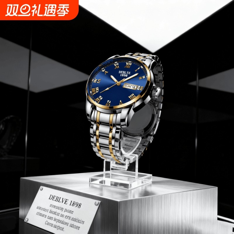 正品瑞士全自动非机械表手表男士学生韩版时尚潮双日历防水表夜光