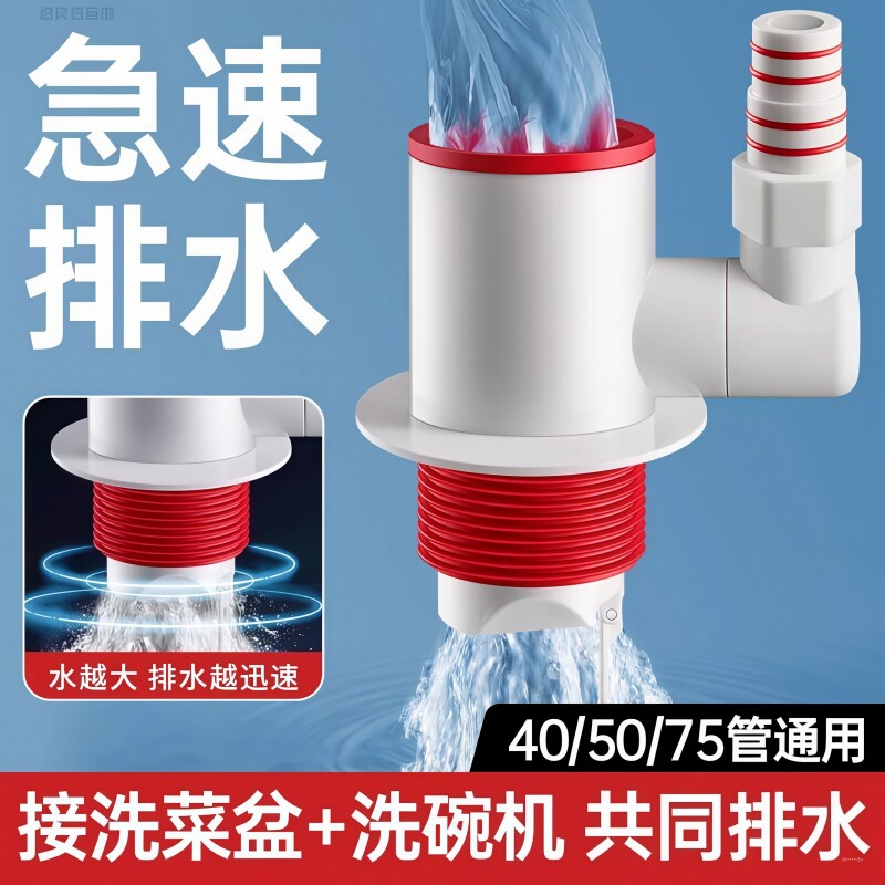 厨房下水管净水器三通接头水槽洗菜盆洗碗机排水管三头通防臭神器