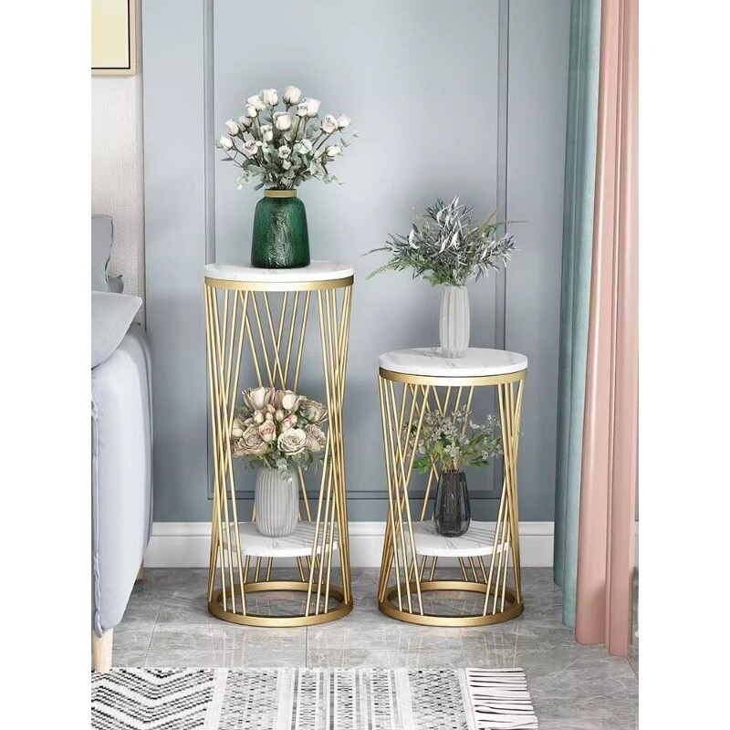 b北欧轻奢大理石落地式花架铁艺置物架绿萝室内多层阳台电视柜花