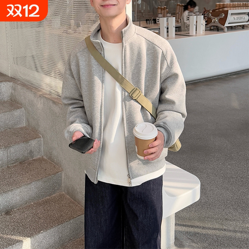 秋季立领卫衣开衫男生休闲简约cleanfit美式上衣复古外套宽松潮流