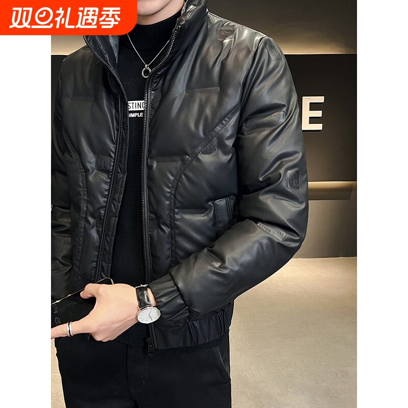 户外男士皮羽绒服冬季轻薄保暖短款pu夹克外套潮牌高端2025年新款