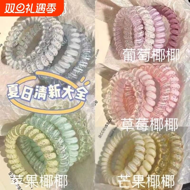 高品质电话线发圈女头绳高弹力波点发绳夏天清新百搭发饰耐用无痕