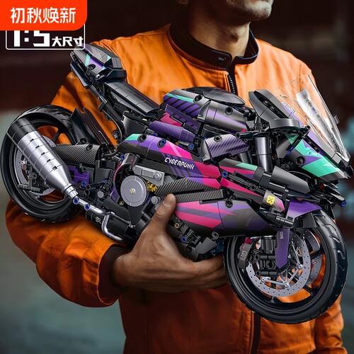 【全网爆款】粉摩托车积木模型
