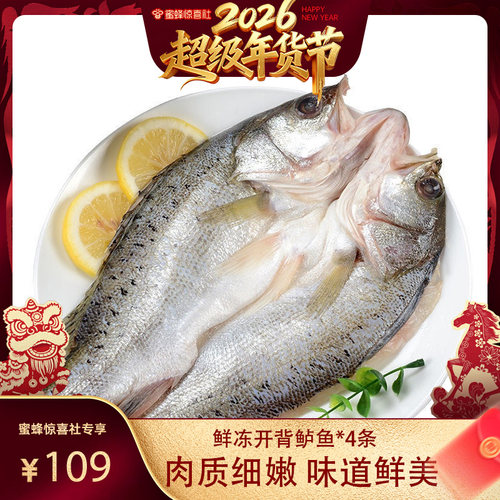 【超级年货节】三去开背鲈鱼*4条装免洗免处理冷冻
