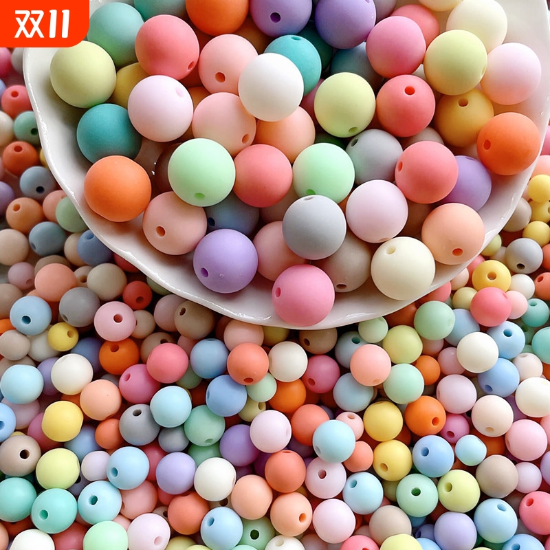 亚克力磨砂哑光珠子圆形珠糖果色直孔珠串珠手工DIY饰品材料批发