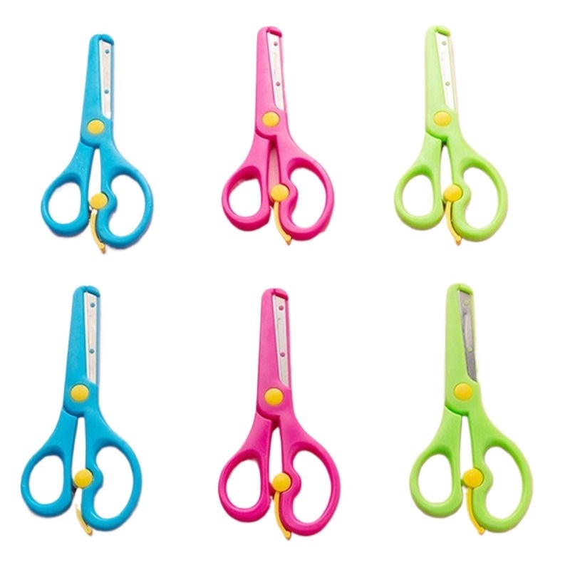 幼儿园美工材料手工剪刀DIY儿童不伤手安全多功能学生塑料小剪子卡通办公剪纸可爱圆头开学蓝色绿色