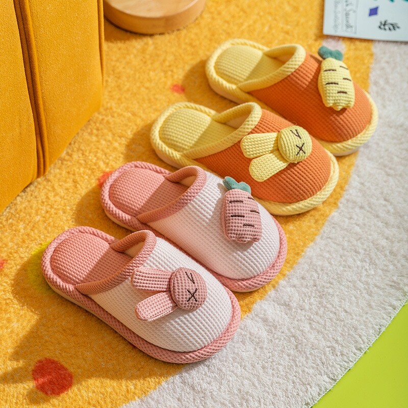 亚麻拖鞋儿童春秋透气男女四季家居拖鞋室内软底防滑亲子棉麻拖鞋
