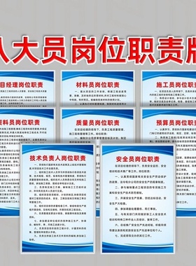 八大员岗位职责牌建筑工地施工现场五牌一图项目部管理制度工地安全文明施工牌八牌一图操作规程警示牌制度牌