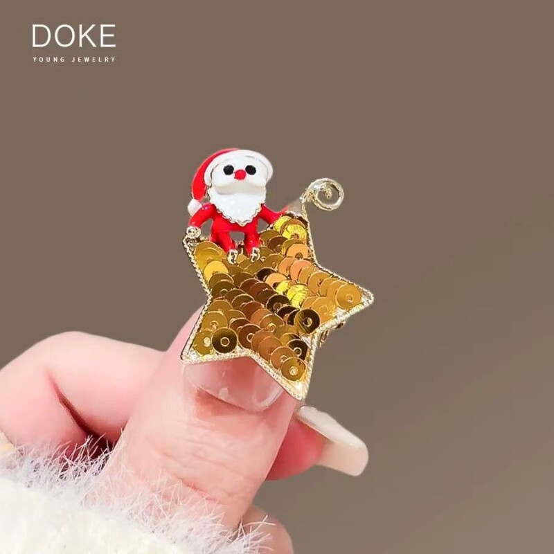 金色亮片星星圣诞老人胸针男女可爱个性别针时尚胸花配饰徽章礼物