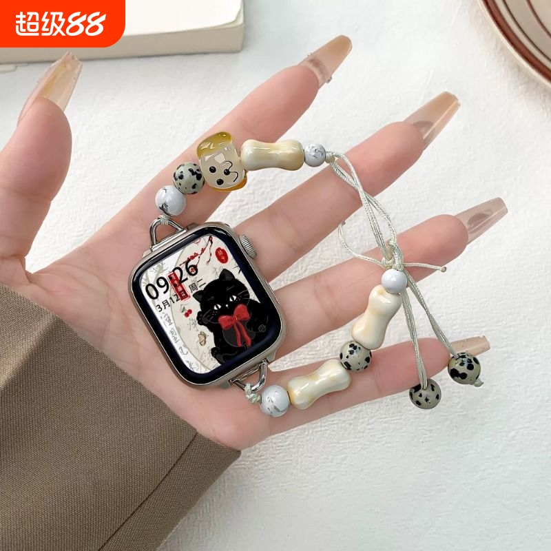 小猫小狗适用OPPO Watch4pro表带3pro串珠watch2代编绳可爱夏天女