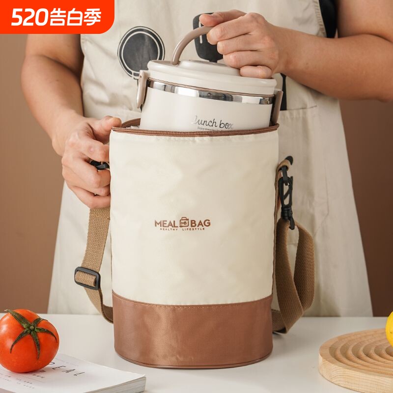 圆形保温袋上班族带饭手提外出圆筒保温袋斜挎饭盒保温学生便当袋