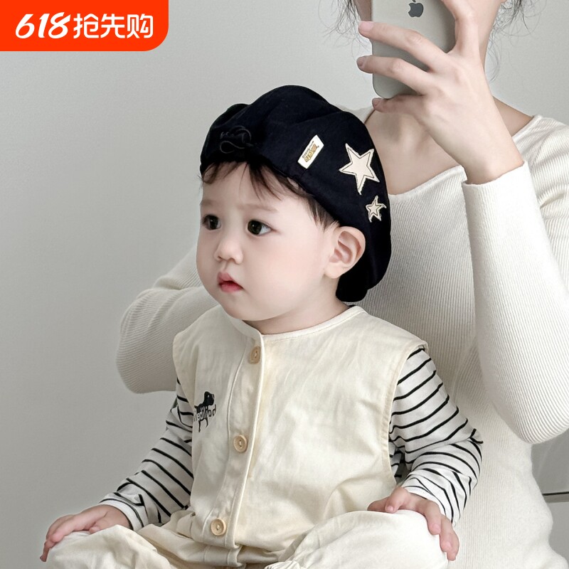 儿童帽子春秋季保暖防风贝雷帽男女宝宝前进鸭舌帽冬秋天新款黑色