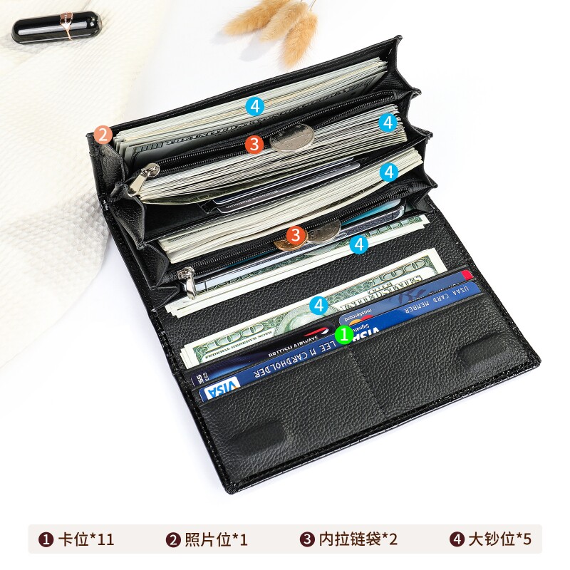 真皮防盗刷RFID钱包长款2023新款手拿包女跨境手包鳄鱼纹牛皮