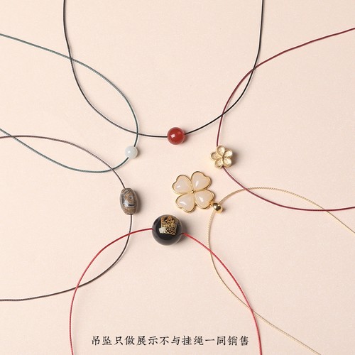 横穿天珠锁骨链翡翠玉佩黄金吊坠挂绳细黑色蜡皮绳平安扣项链绳长