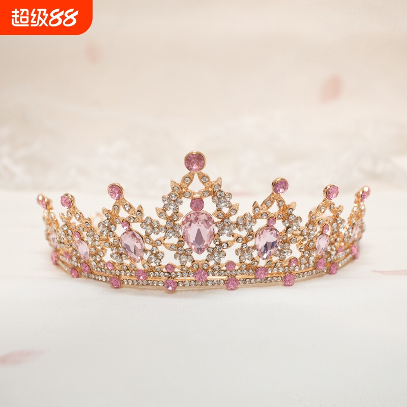 过年儿童皇冠头饰公主红色高端小女孩发箍女童生日发饰王冠粉色