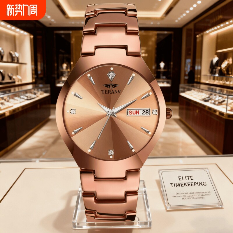 正品名牌钢带商务防水石英腕表高级感男士男款手表全自动非机械表