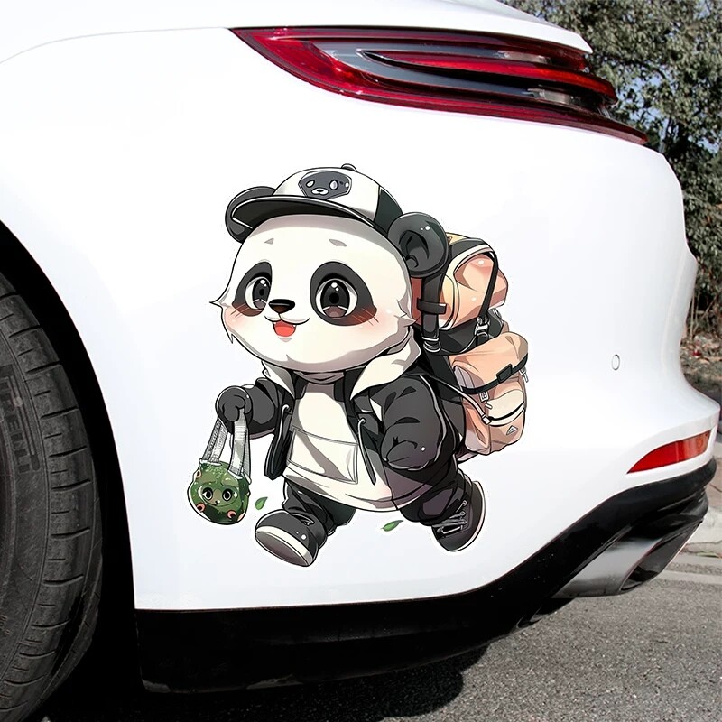 熊猫车贴纸汽车划痕遮挡遮盖创意个性可爱卡通防水电动车身保险杠